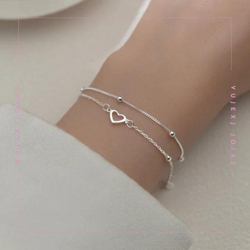 Pulseira Dois Corações em Prata 925 Esterlina