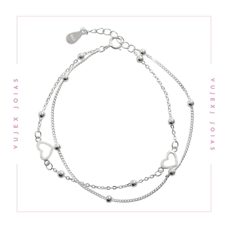 Pulseira Dois Corações em Prata 925 Esterlina