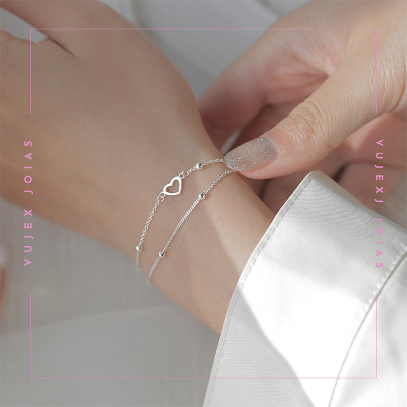 Pulseira Dois Corações em Prata 925 Esterlina